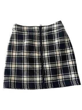 DKNY Jeans Black White Plaid Mini Skirt Wool Blend Back Zip Size 8